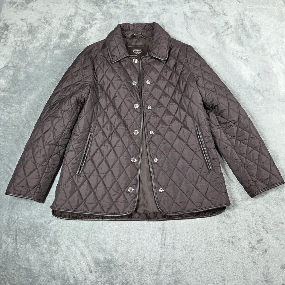 Coach Jacket Womens Small Brown Quilted Puffer Preppy Lightweight Coat READ